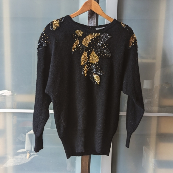 📼Vintage 80s Jane Ashley Black Lamb Wool & Angora Sequined Sweater - Small - Picture 14 of 14